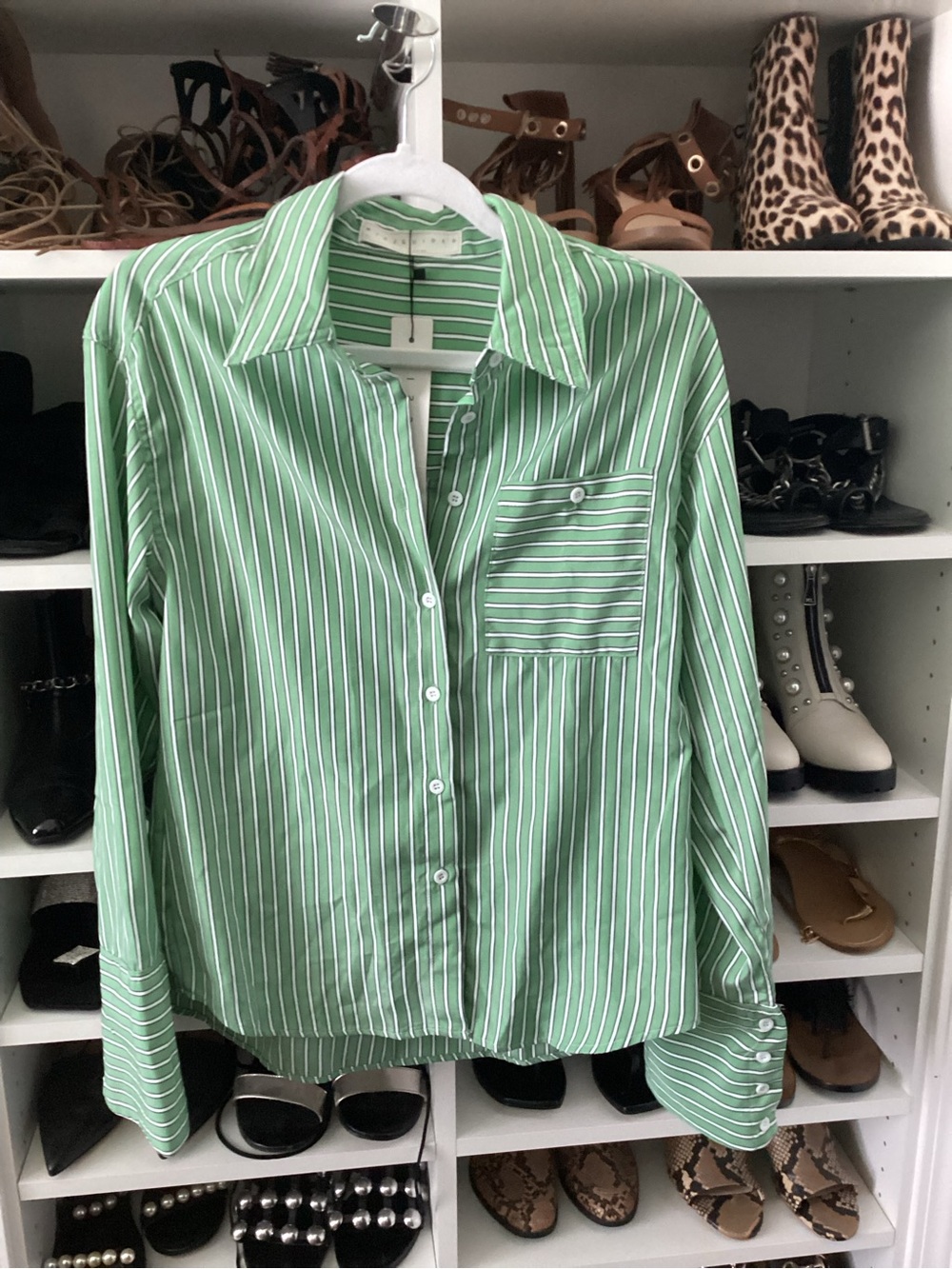 Missguided Green and White Striped Button Shirt